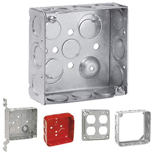 4-Inch Steel Square Outlet Boxes, Covers, Extension Rings